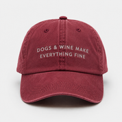Dark Red Denim Cap - Dogs & Wine Make Everything Fine