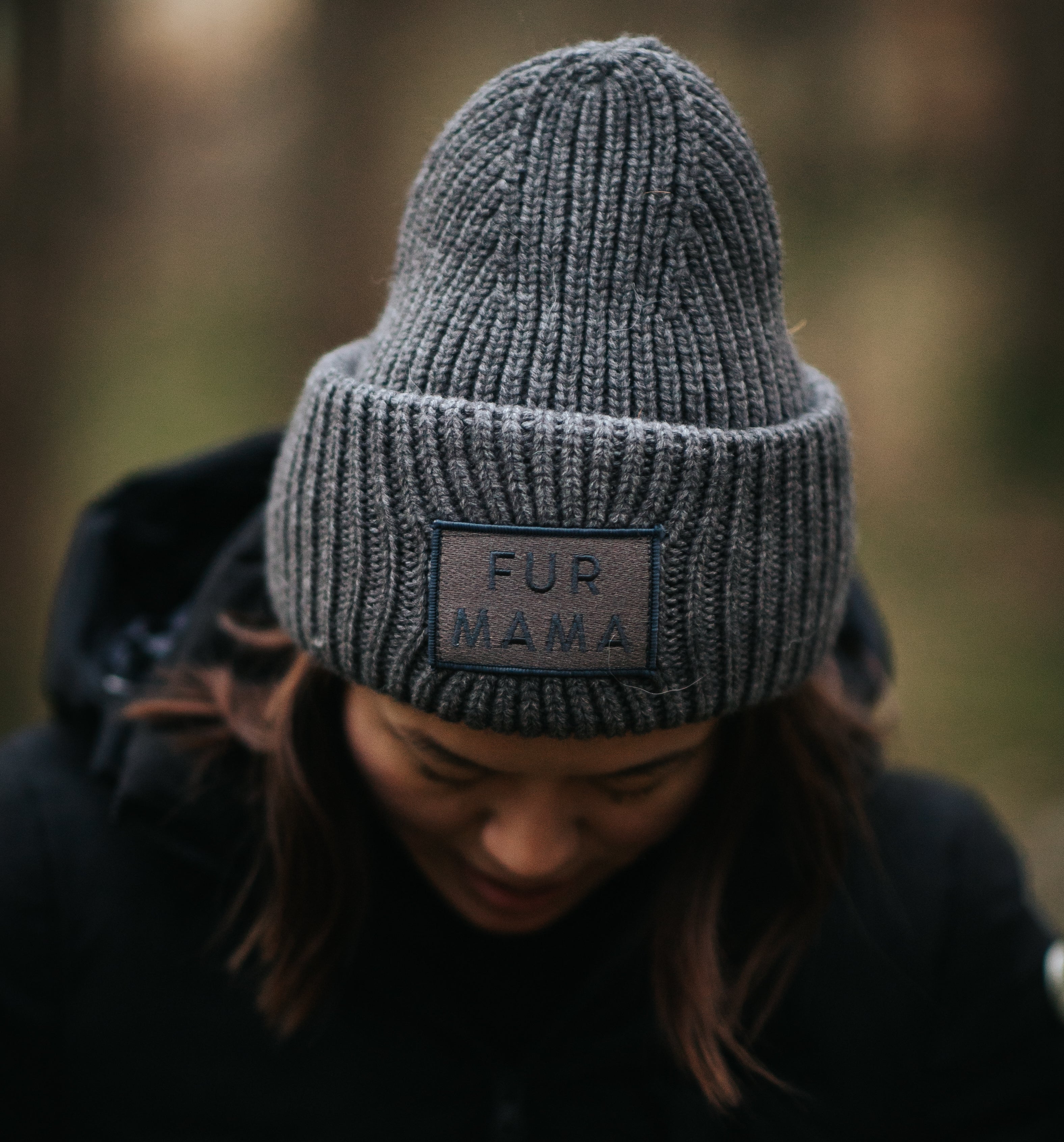 Šedá vlněná čepice -  Fur Mama