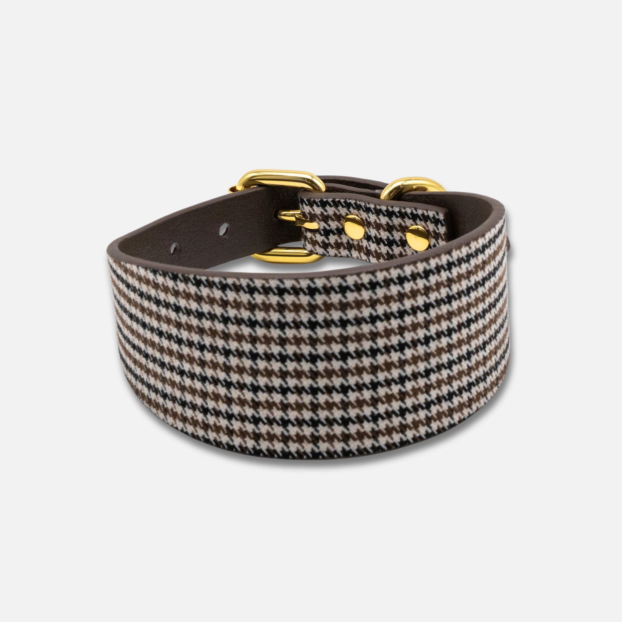 Hnědý Houndstooth psí obojek Wide