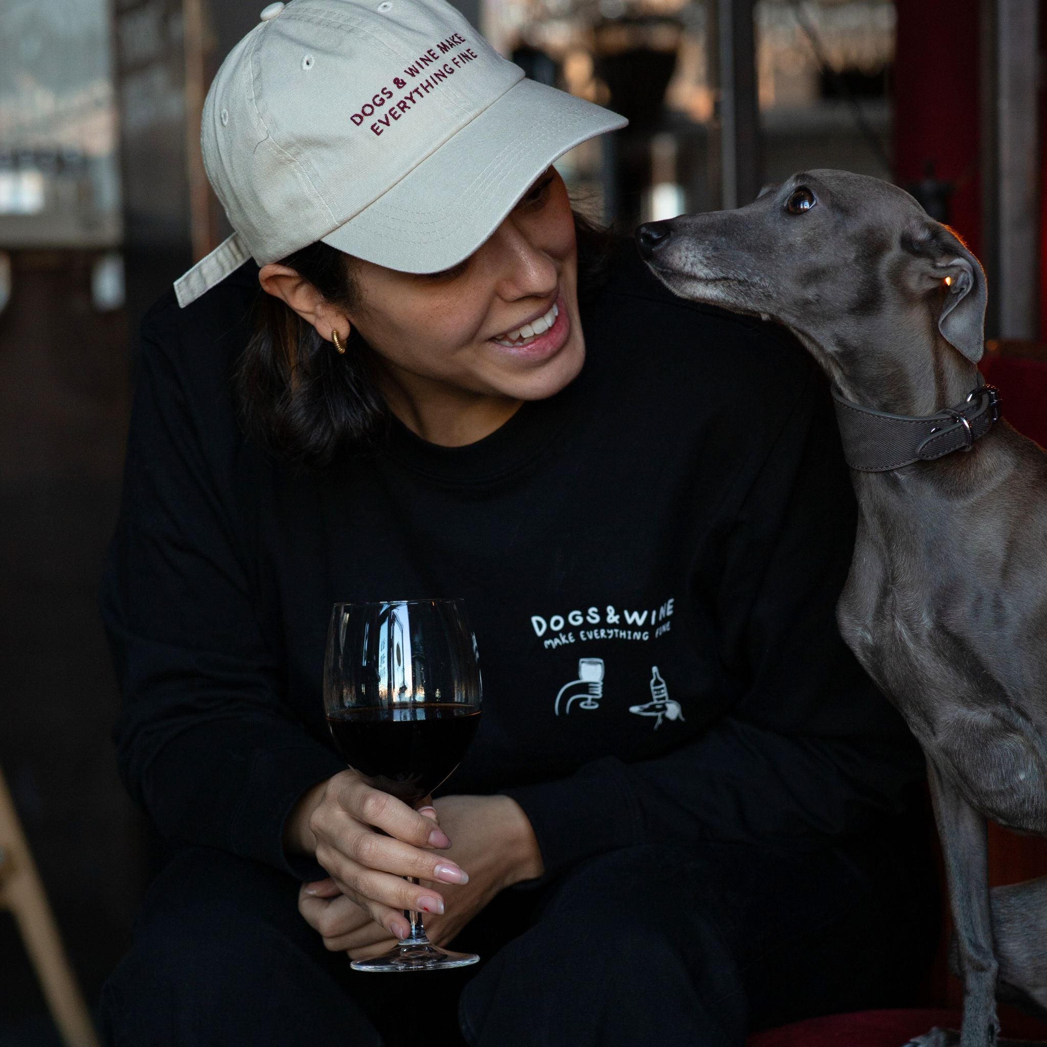 Černé tričko s dlouhým rukávem  - Dogs & Wine Make Everything Fine